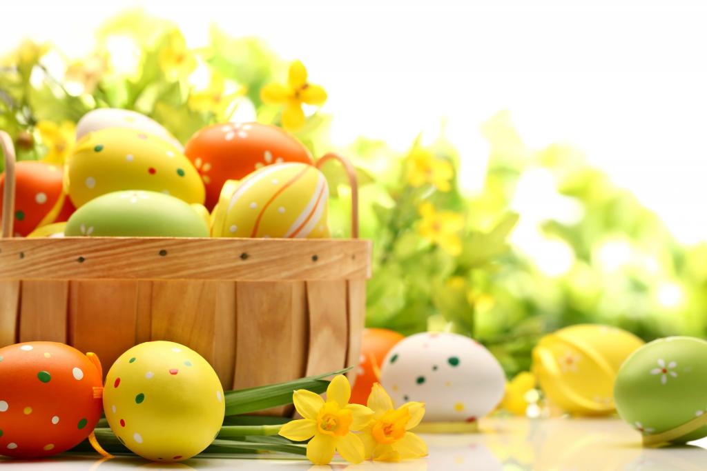 壁纸花,表,假期,橙色,复活节,鸡蛋,复活节,水仙花,复活节,黄色,篮子,绿色,春天