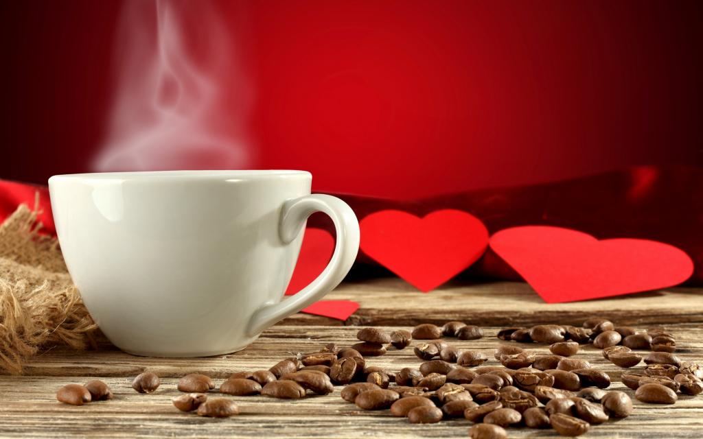 夫妇,背景,红色,盅,心,心,喝,咖啡,心,白色