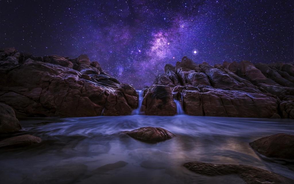 自然,西澳大利亚,夜晚,银河,海洋,天空,岩石,星星,石头
