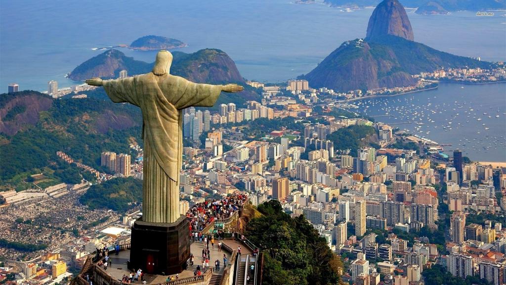 山,巴西,里约热内卢,家,湾,海,雕像,基督